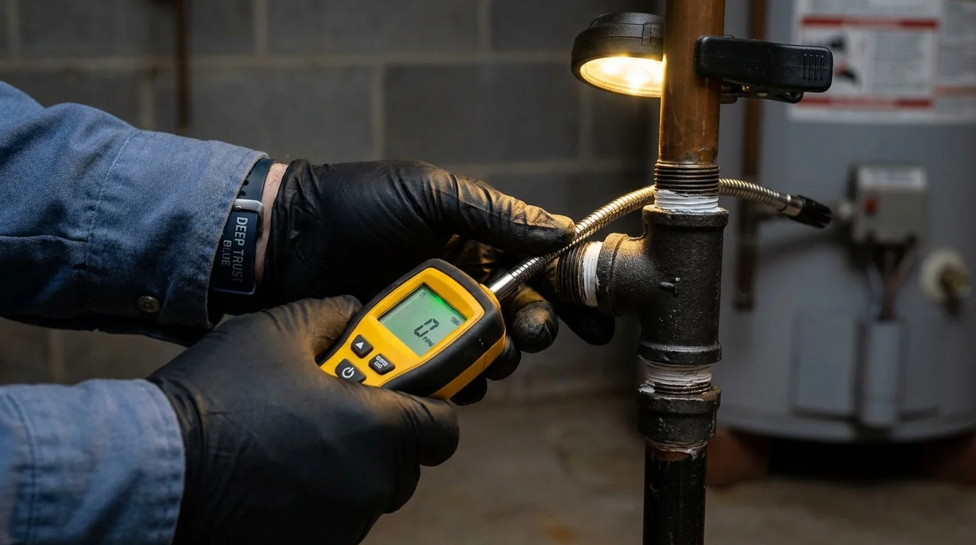 Gas leak detection with electronic sniffer by Johns Plumbing LLC in Garrison