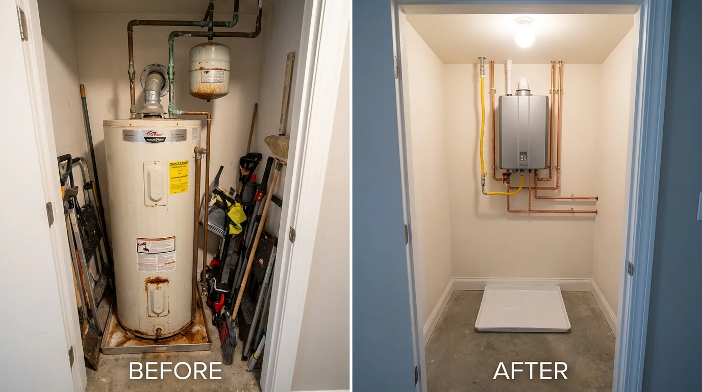 Tank water heater versus wall-mounted tankless unit comparison for Garrison, ND homeowners